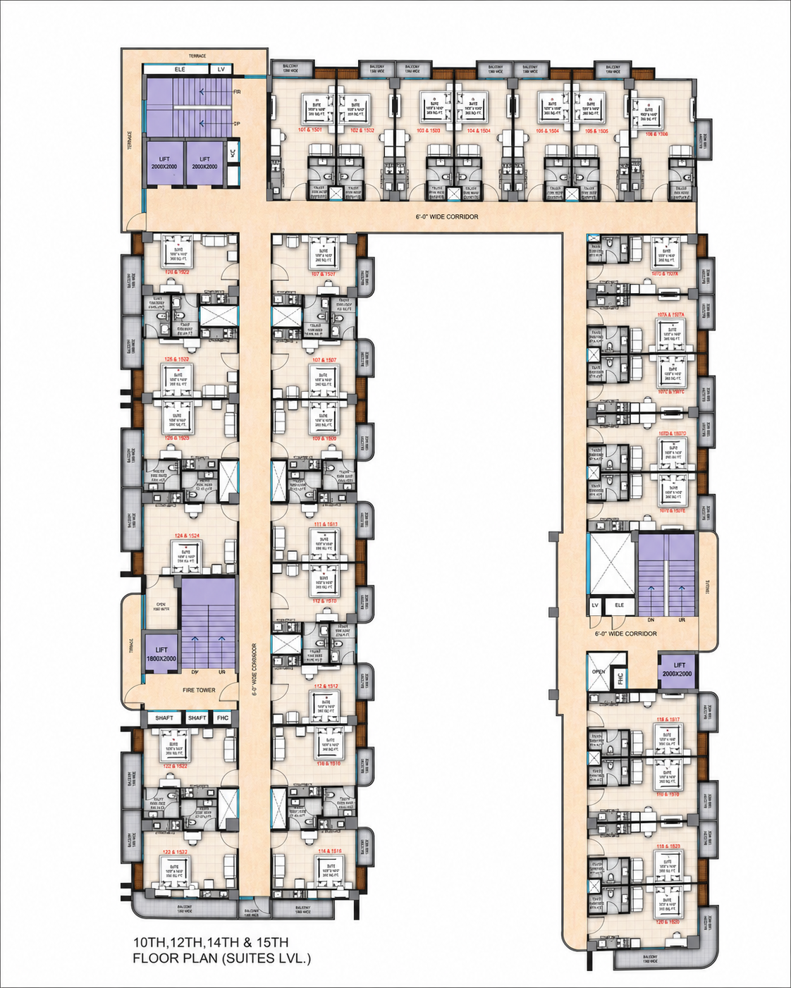 Supplied Delta Square One 10th, 12th, 14th & 15th floors - suites level floor plan