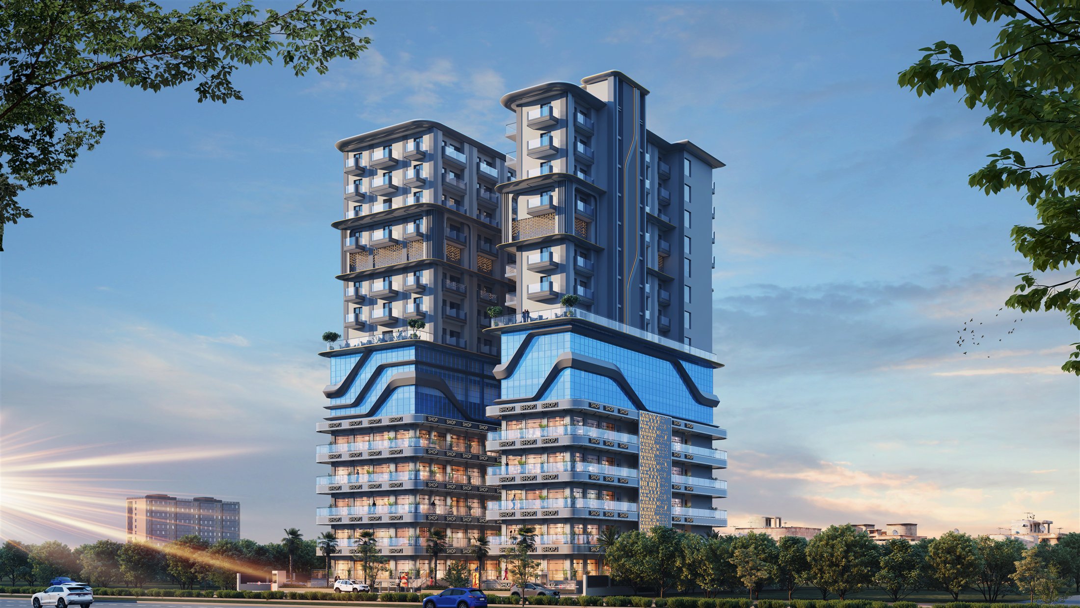 Artistic impression of the road-facing presence at Delta Square